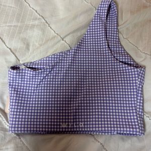 WILO Soft Lilacs Check One Shoulder Sports Bra